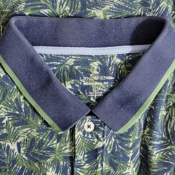 Lands End Polo Shirt Mens Large Blue Green Floral Short Sleeve Traditional Fit - Picture 9 of 12